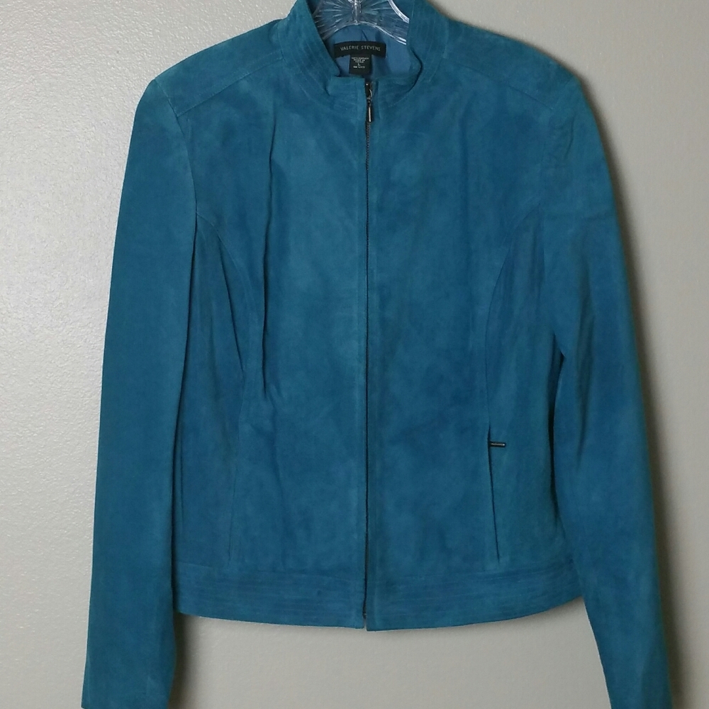 Valerie Stevens Teal Suede Leather Jacket size L